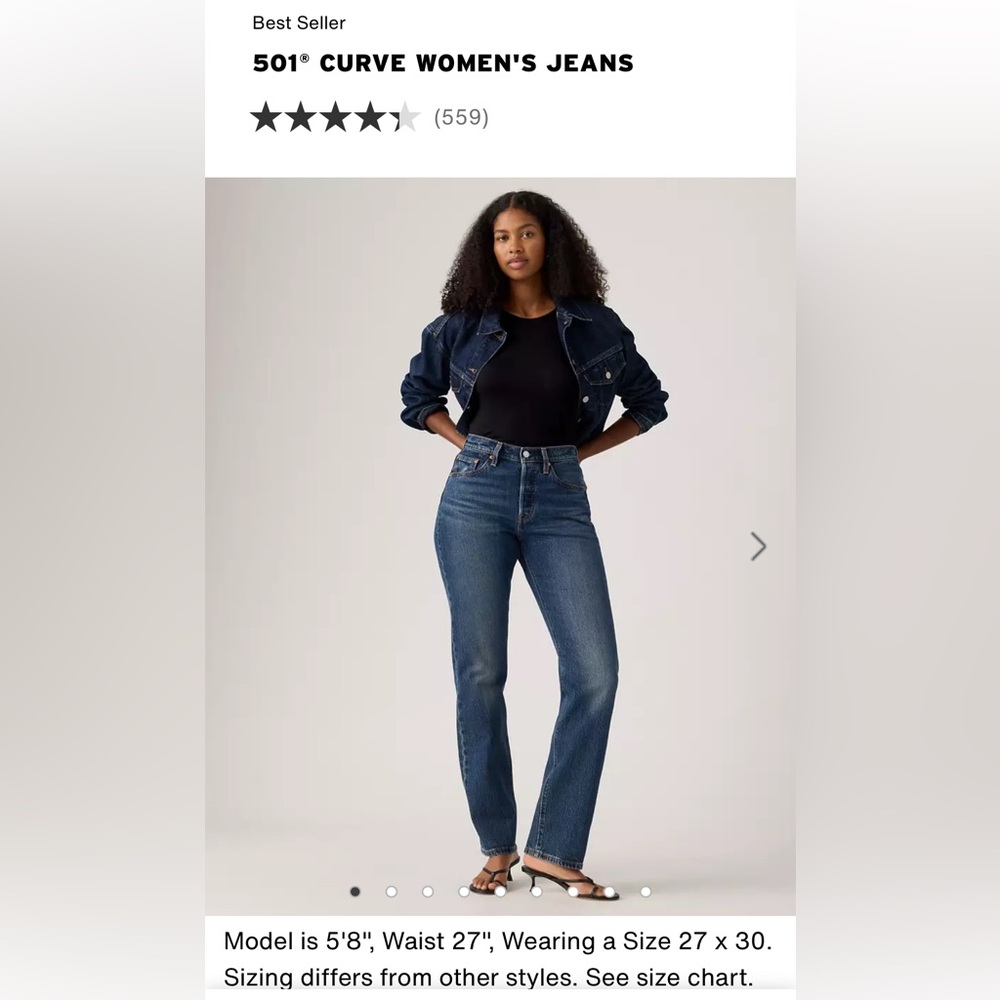 Levi’s - 501 Curve Jeans in Cold Summer Dark Wash - size 27 waist 28” inseam